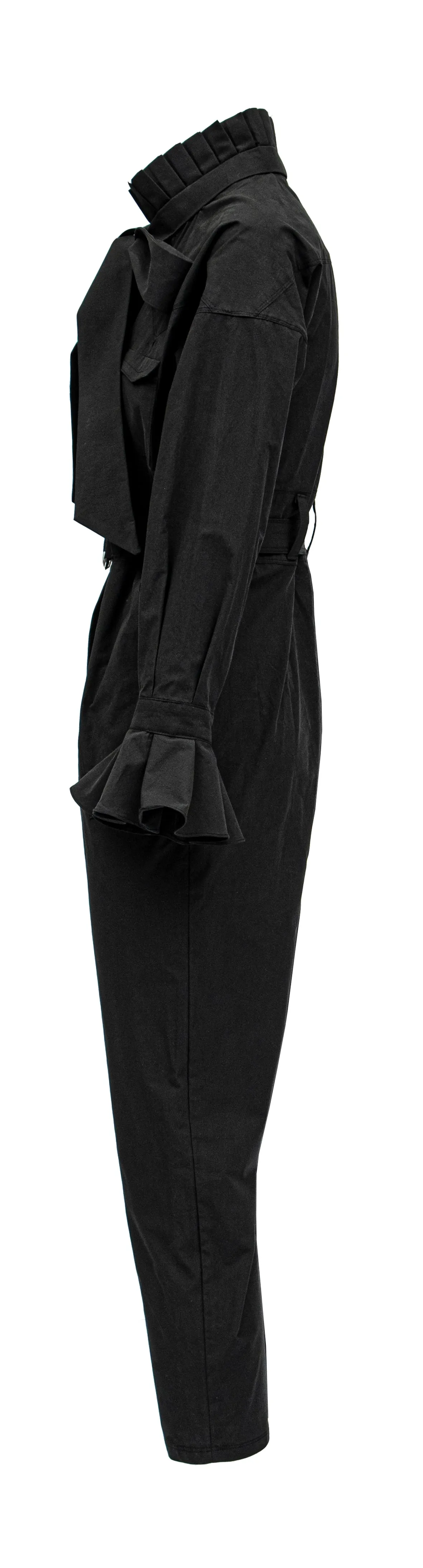 Chesney - Cotton Jumpsuit W/ Pleated Collar & Long Bow Tie