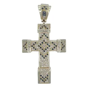 Chunky Arrow Black & Yellow CZ Cross Iced Out Pendant