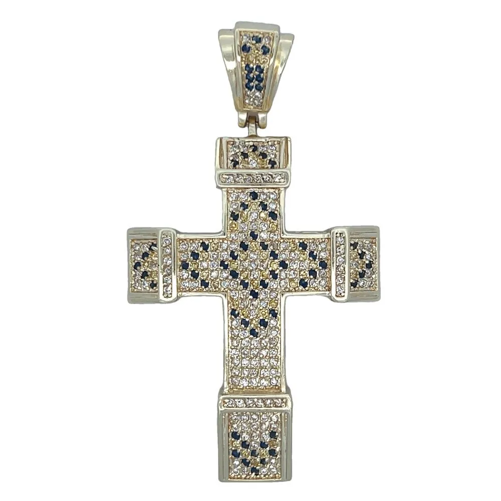 Chunky Arrow Black & Yellow CZ Cross Iced Out Pendant
