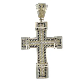 Chunky Black & Yellow & White CZ Cross Iced Out Pendant