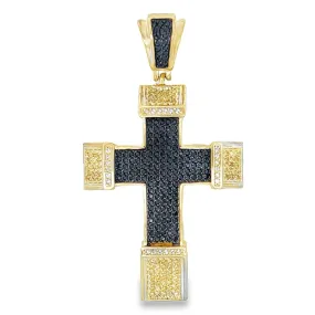 Chunky Gold Black & Yellow CZ Cross Iced Out Pendant