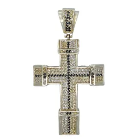 Chunky Gold Black & Yellow White CZ Cross Iced Out Pendant