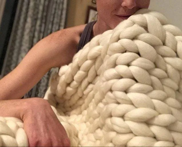 Chunky Knit Blanket, SALE TODAY ONLY!   Ivory Chunky Knit Wool Blanket 40" x 60" Throw Blanket Giant Knit, Chunky Merino Blanket Ecru White