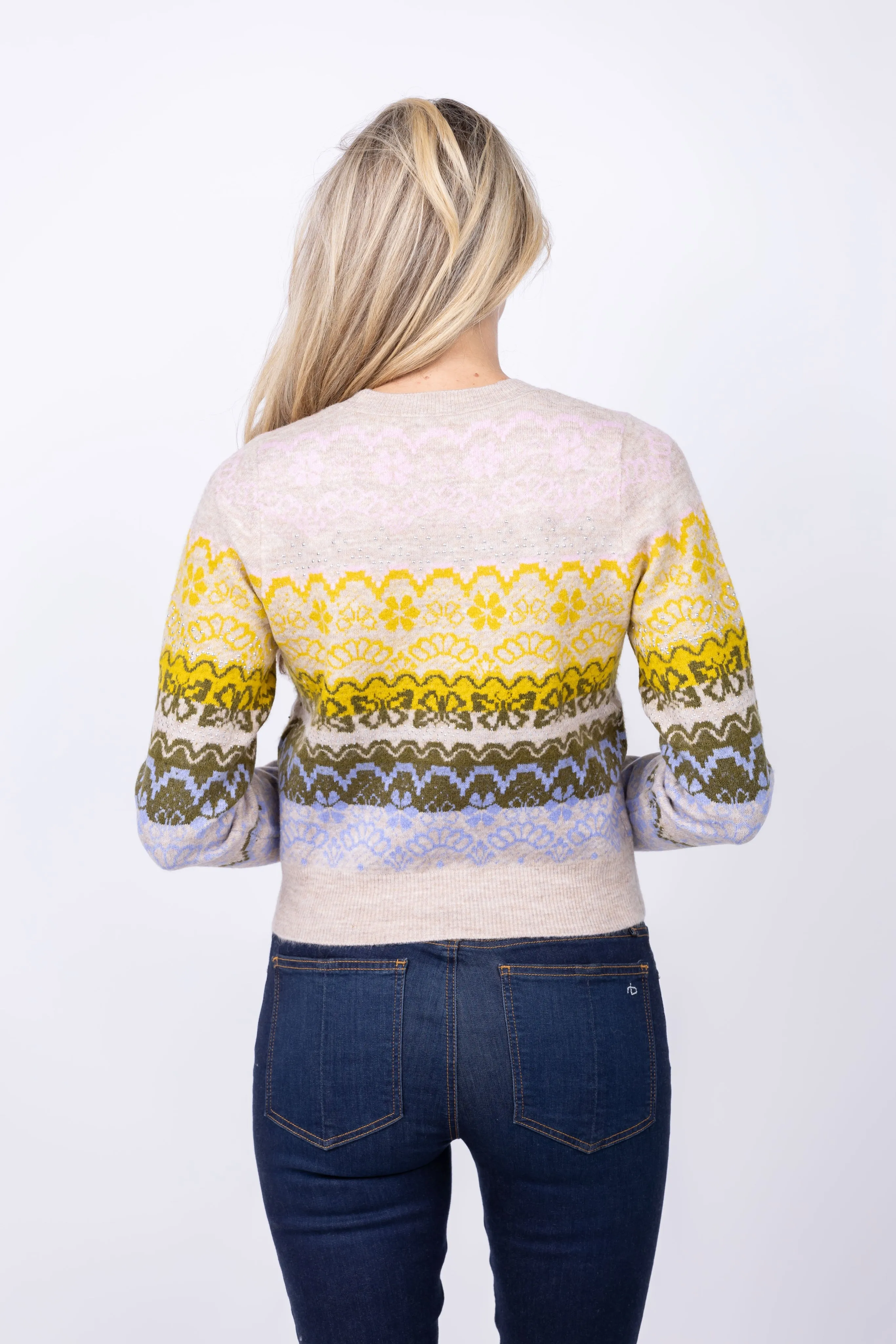 Cinq à Sept Lace Fair Isle Pullover In Oatmeal Multi