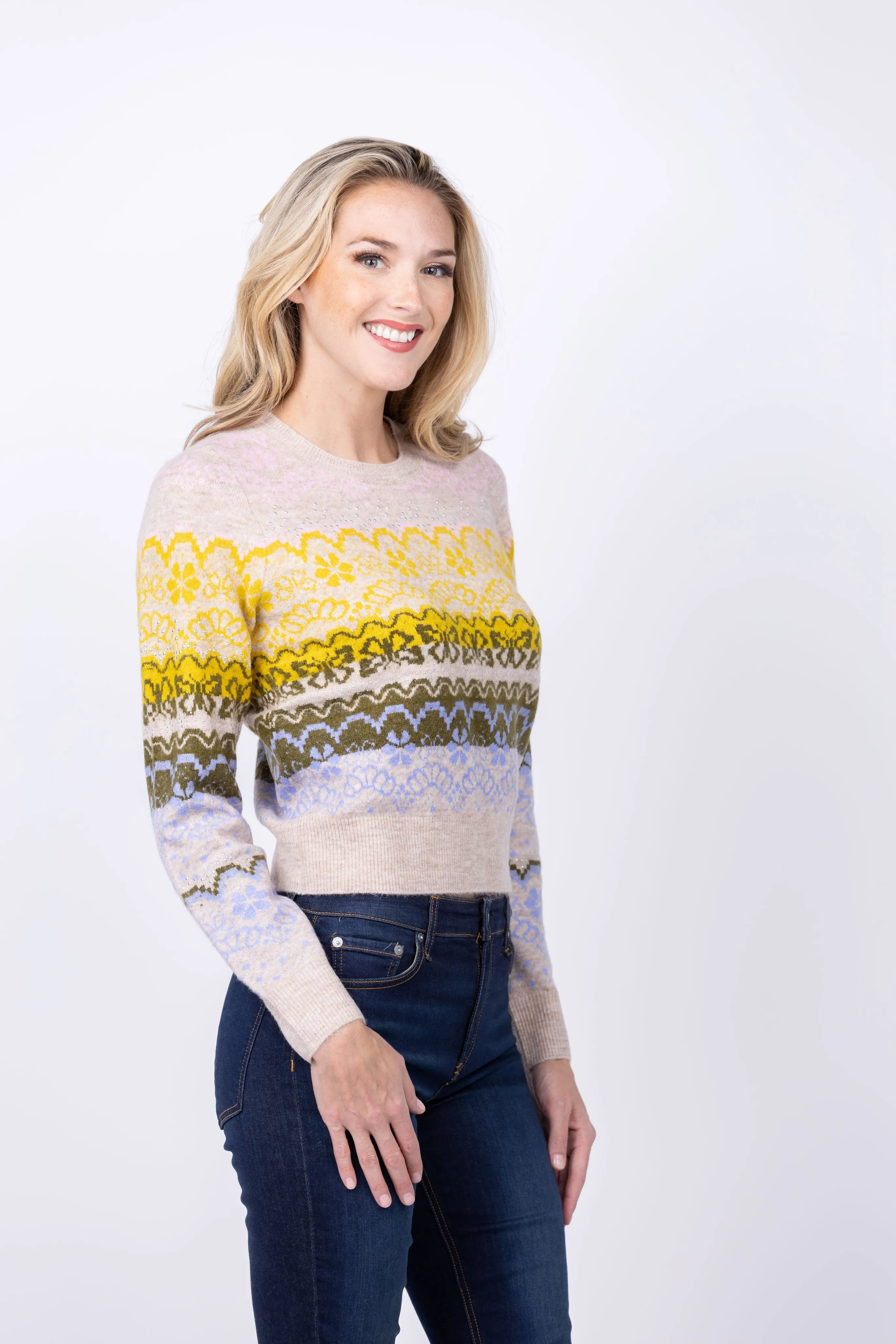 Cinq à Sept Lace Fair Isle Pullover In Oatmeal Multi
