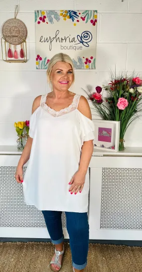 Clarice Cold Shoulder Top - White