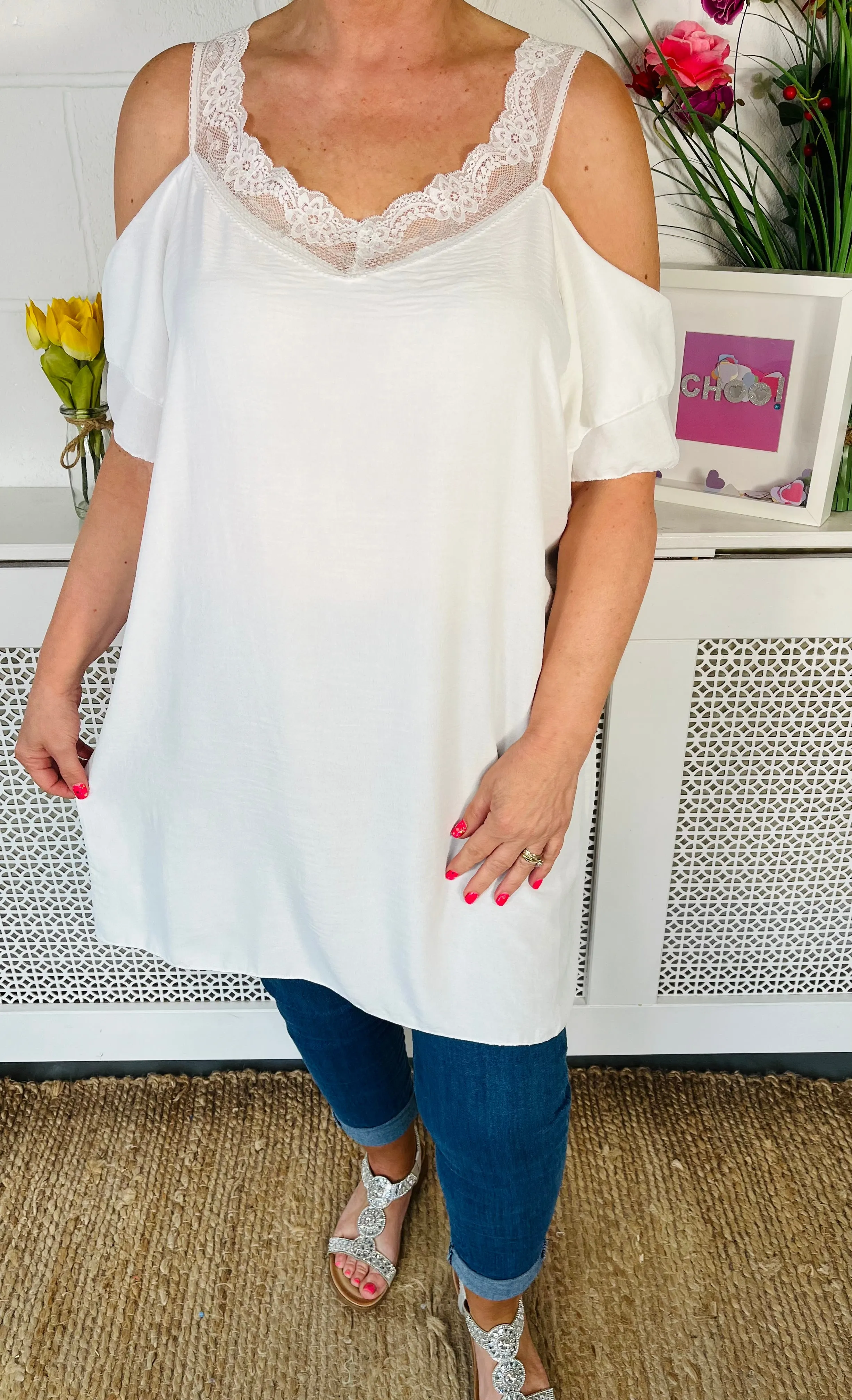 Clarice Cold Shoulder Top - White