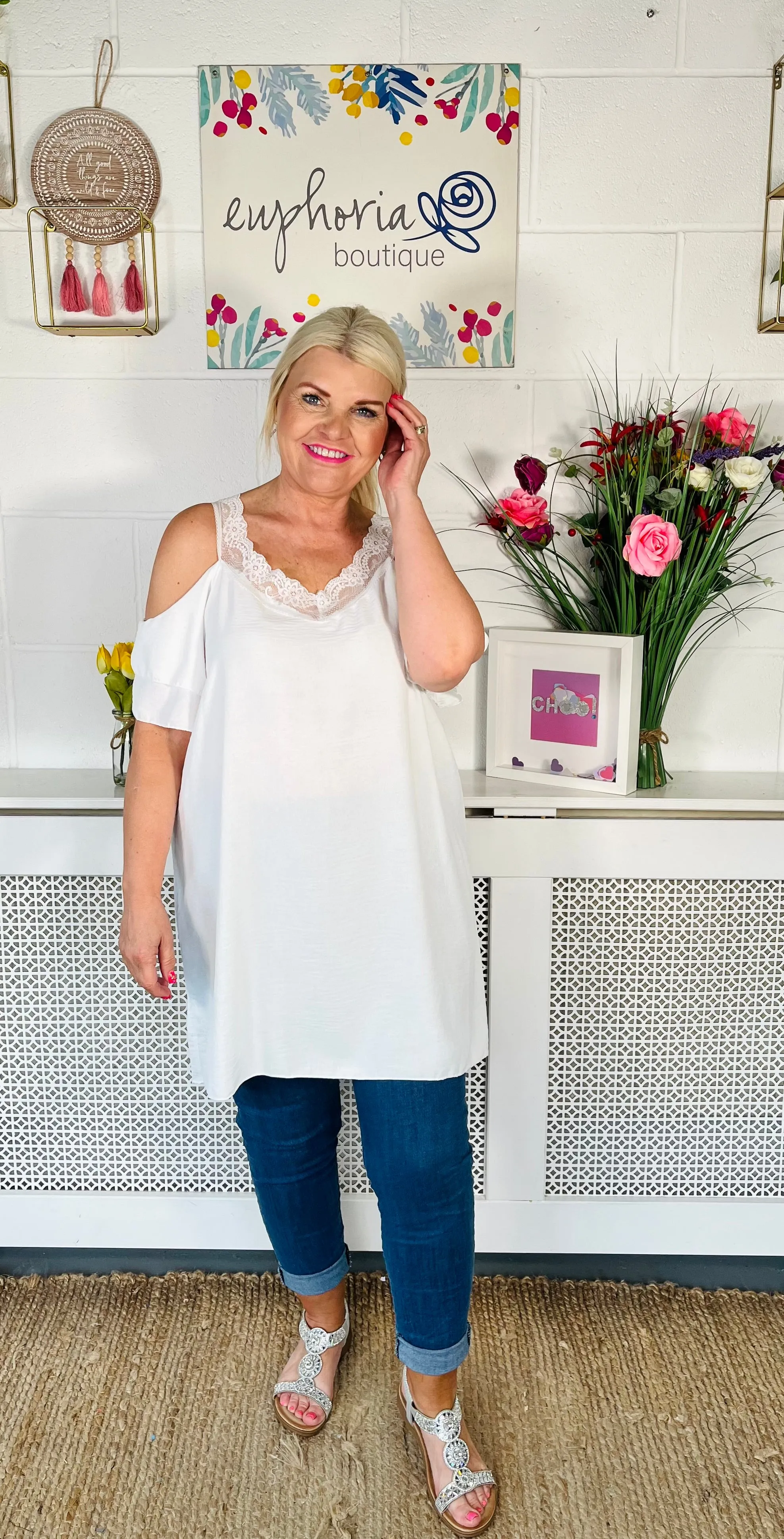 Clarice Cold Shoulder Top - White