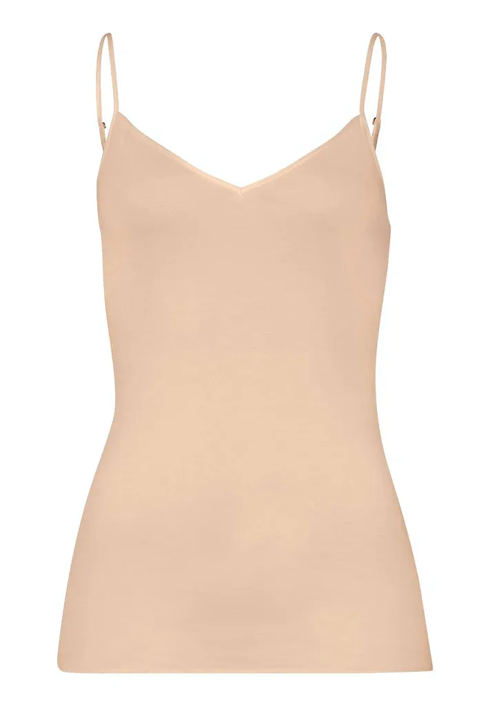 Cotton Seamless Spaghetti Straps Vest - Beige