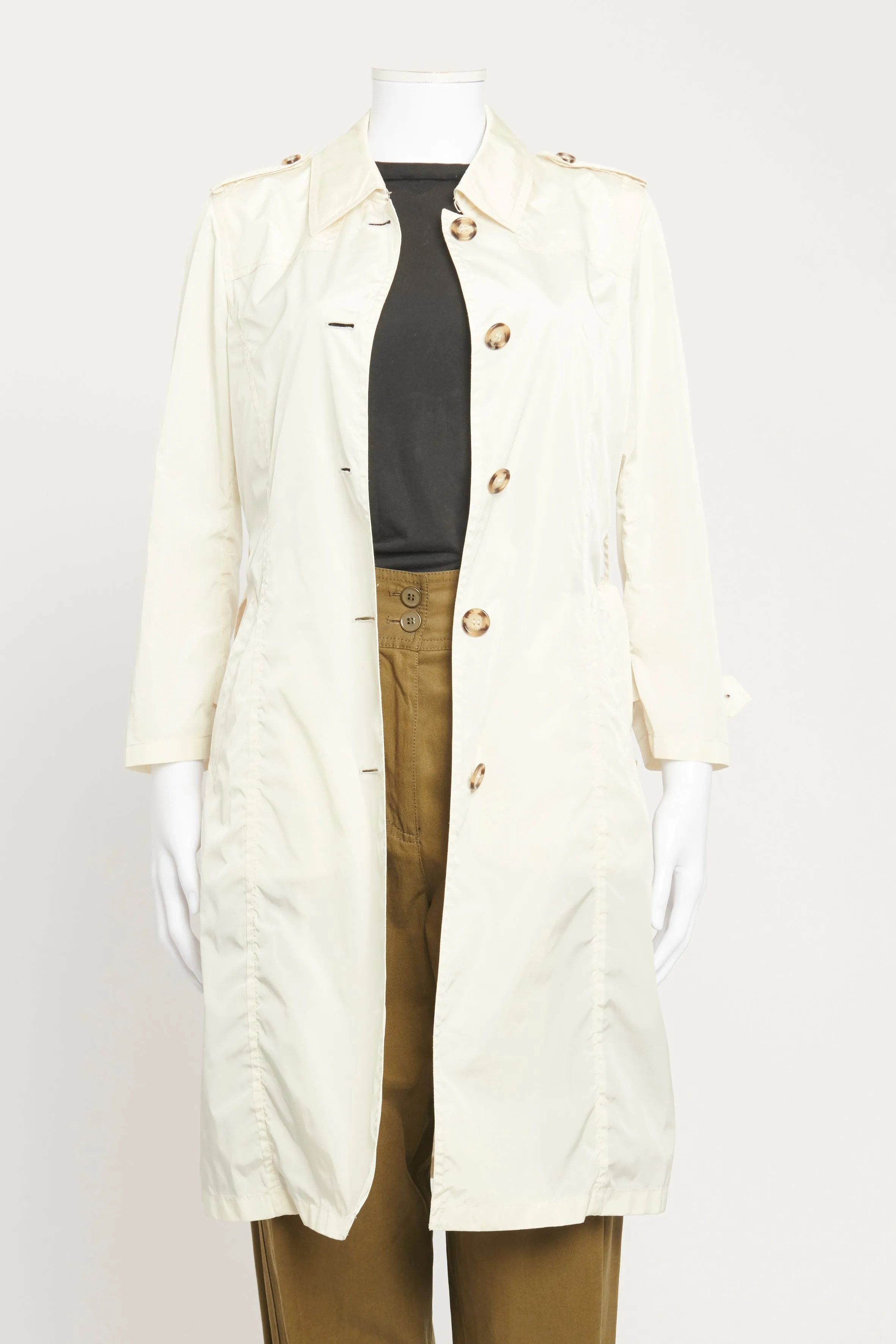 Cream Nylon Preowned Trench Coat