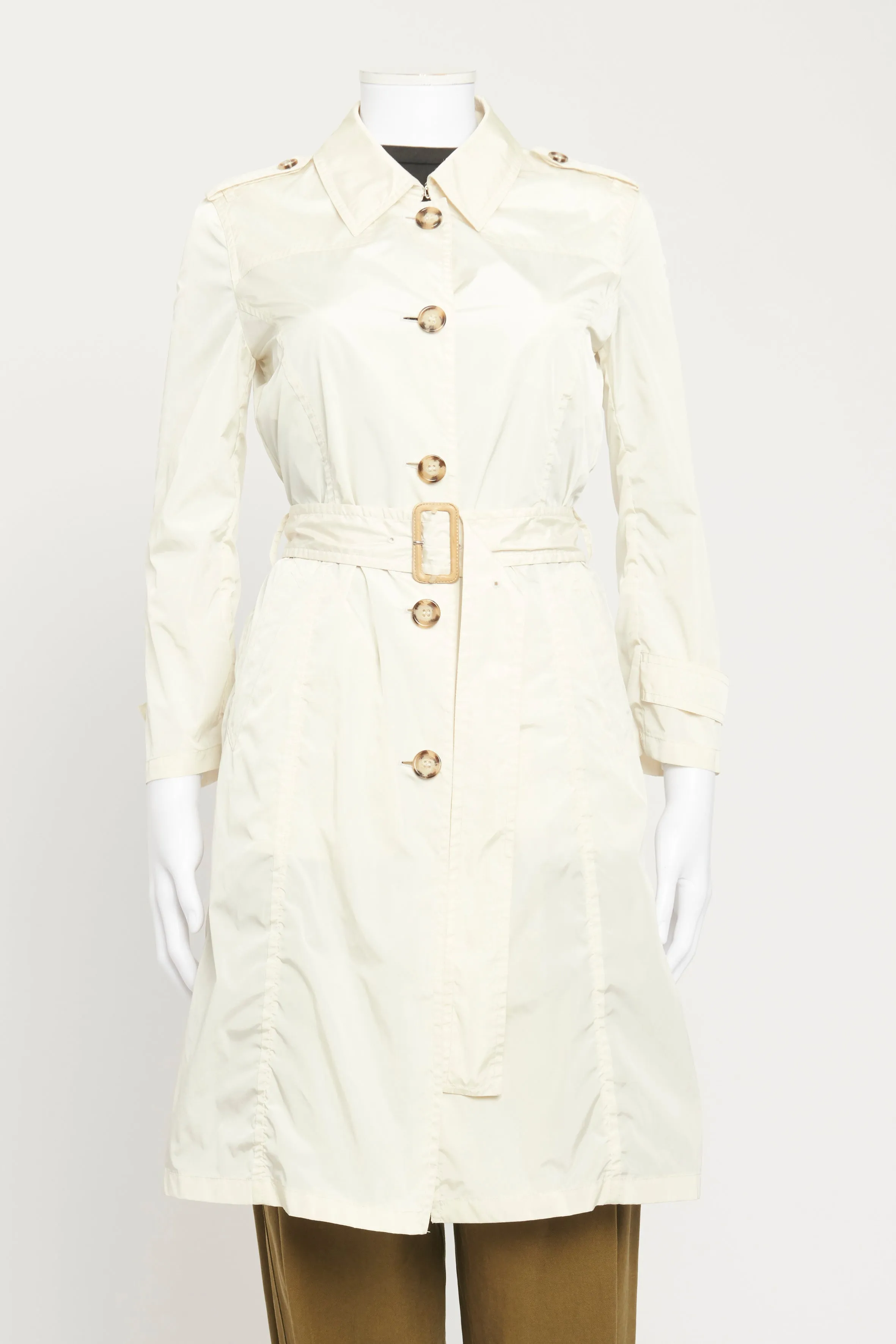 Cream Nylon Preowned Trench Coat