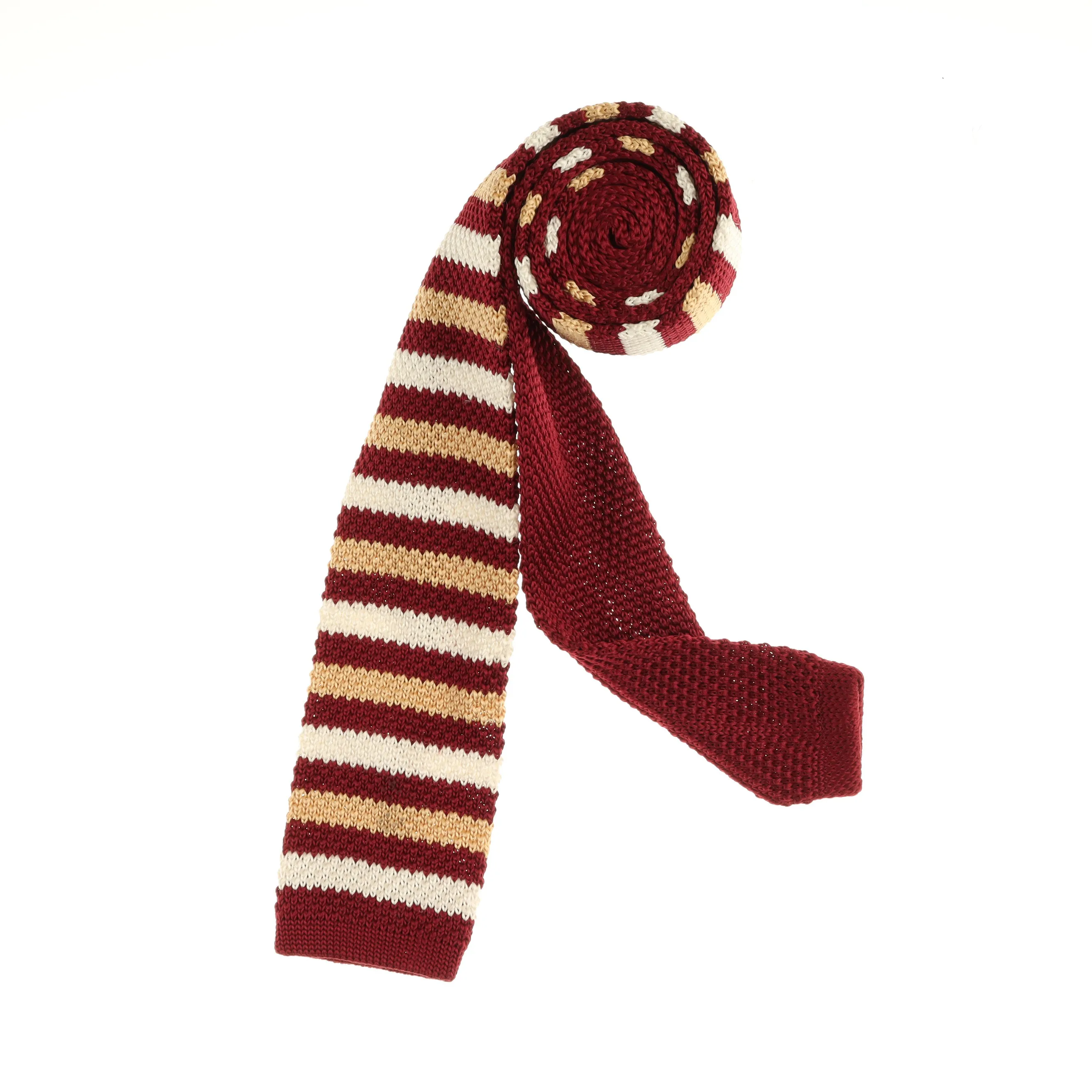 Crimson, Tan & Ivory Horizontal Stripes Knit Tie