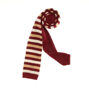 Crimson, Tan & Ivory Horizontal Stripes Knit Tie