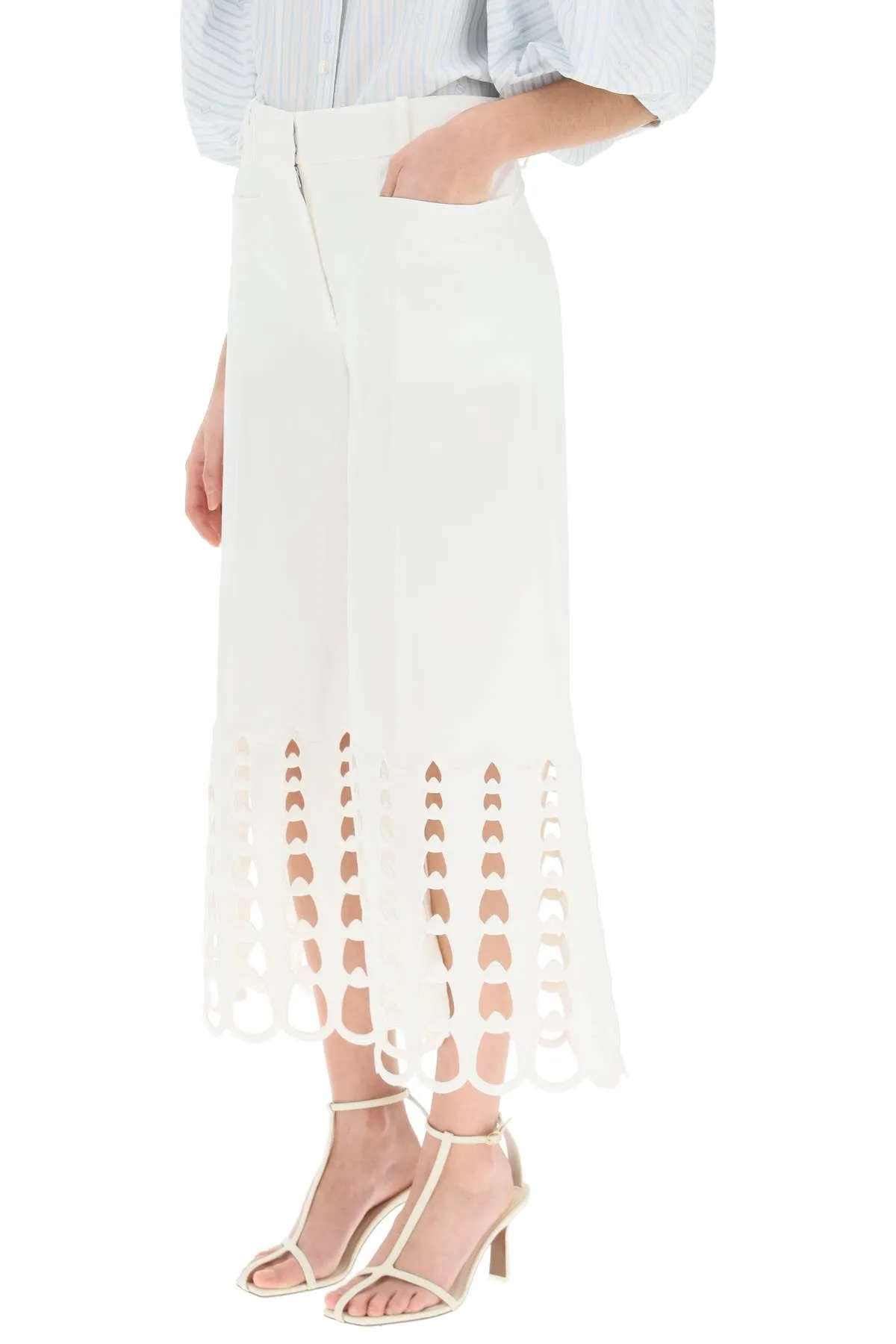 cropped pants with embroidered hem