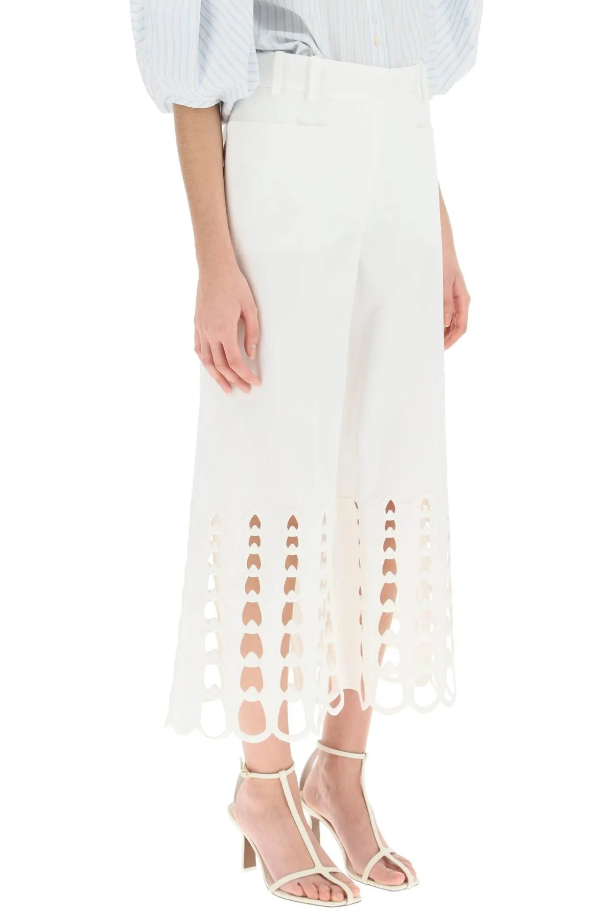 cropped pants with embroidered hem