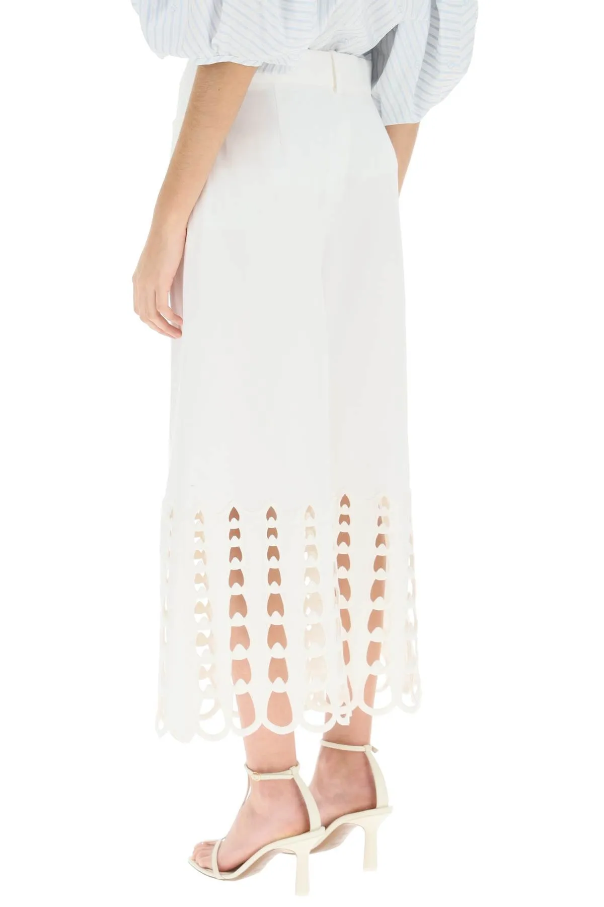 cropped pants with embroidered hem