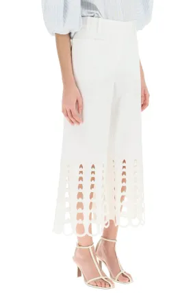 cropped pants with embroidered hem