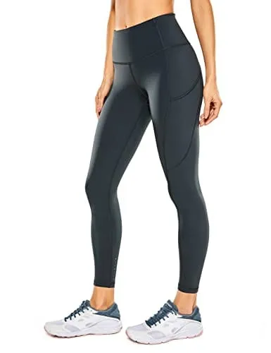 CRZ YOGA Women's Naked Feeling Workout Leggings 25 Inches - High Waisted Yoga Pants with Side Pockets Melanite