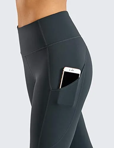 CRZ YOGA Women's Naked Feeling Workout Leggings 25 Inches - High Waisted Yoga Pants with Side Pockets Melanite