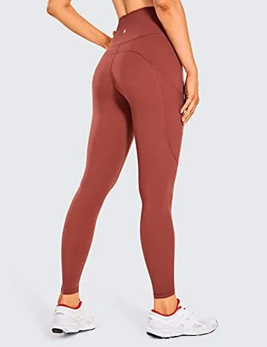 CRZ YOGA Women's Naked Feeling Workout Leggings 25 Inches - High Waisted Yoga Pants with Side Pockets The Cognac Brown