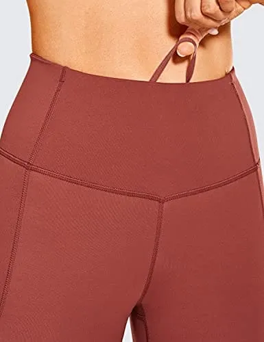 CRZ YOGA Women's Naked Feeling Workout Leggings 25 Inches - High Waisted Yoga Pants with Side Pockets The Cognac Brown