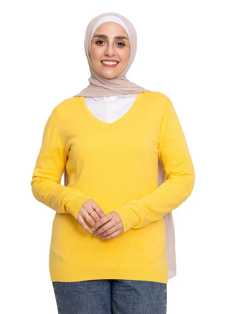 Cyber Yellow V-Neck Knit Pullover