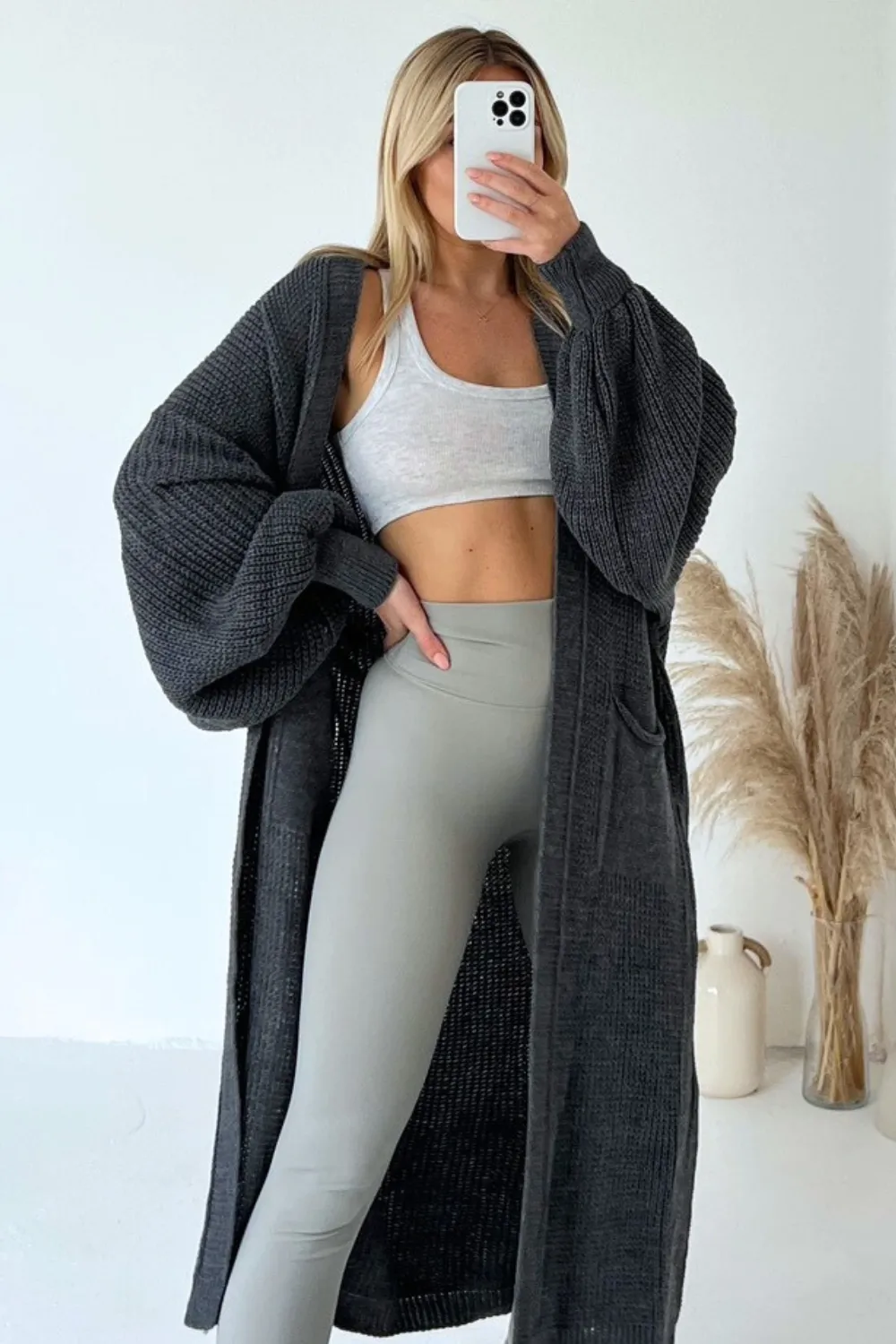 Daisy dark grey long knit cardigan