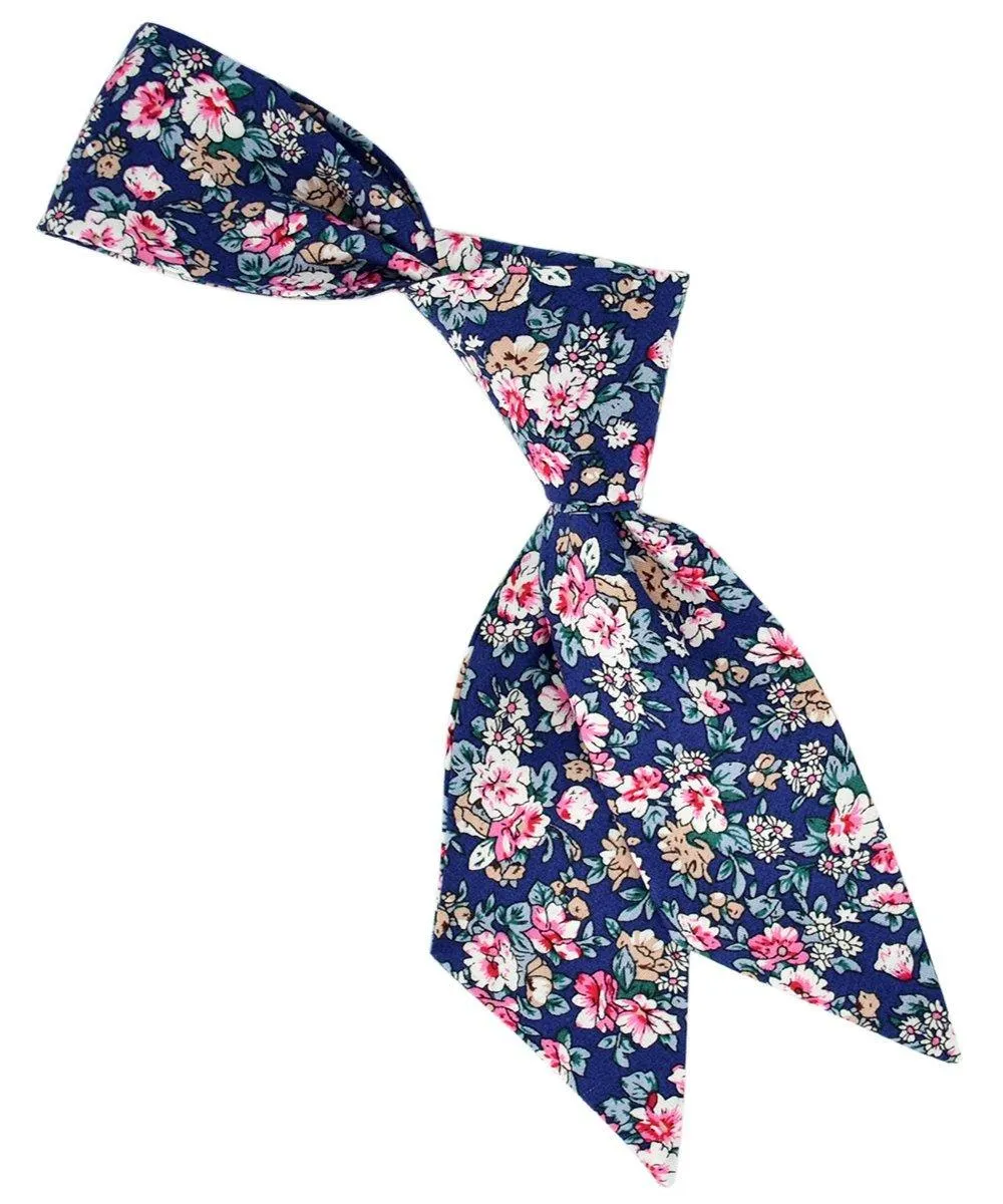 Dark Blue, Pink and Beige Floral Women's Tie