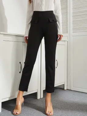 Elegant Plain Button High Waist Cropped Women Pants