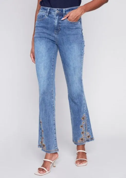 Embroidered Slit Front Jean #475