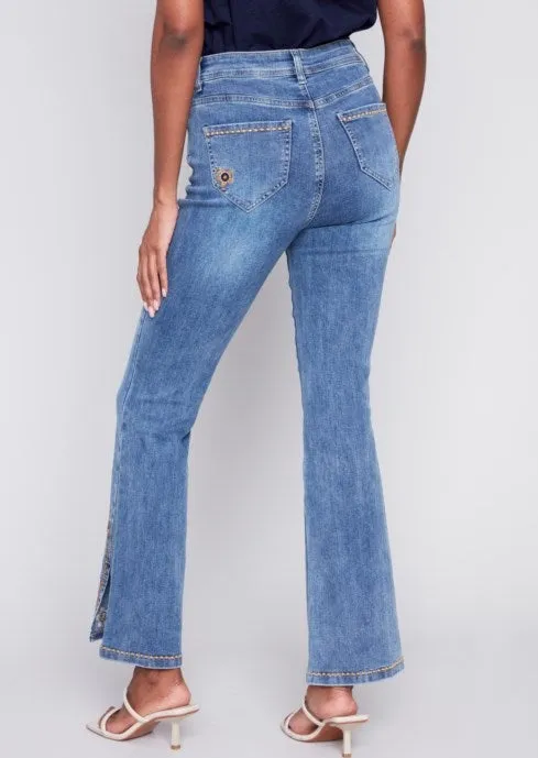 Embroidered Slit Front Jean #475