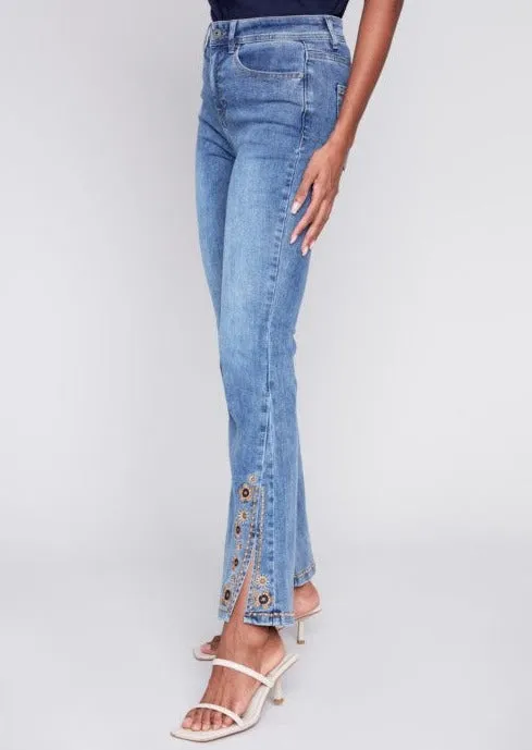 Embroidered Slit Front Jean #475