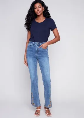 Embroidered Slit Front Jean #475