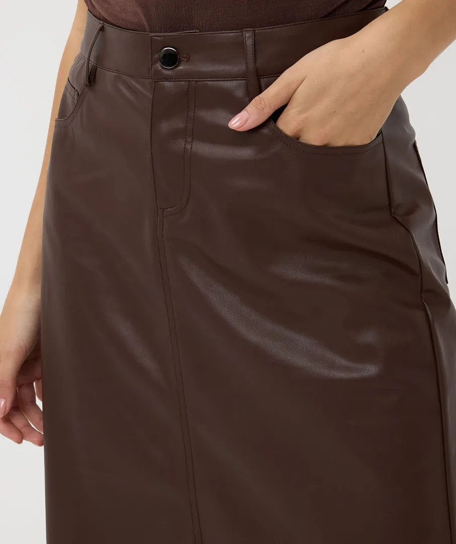 Esqualo ‘Vegan Leather Long Slit Skirt’