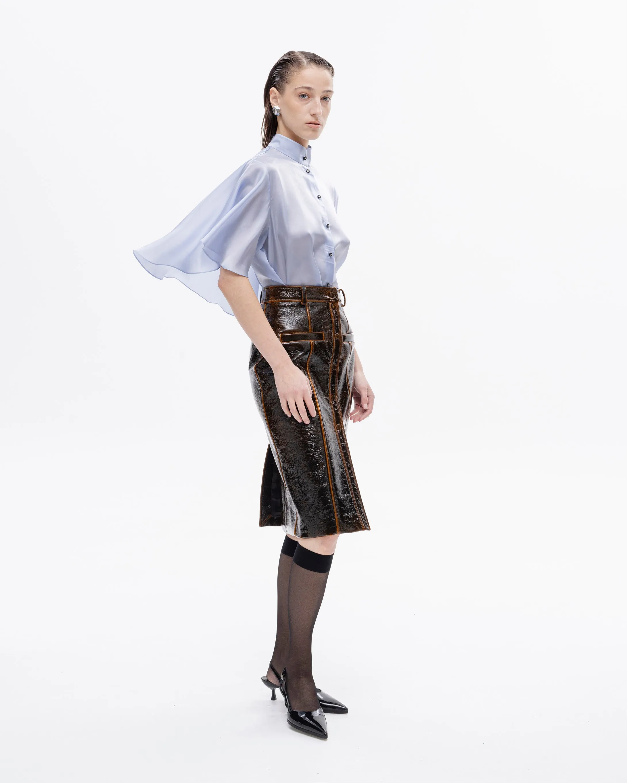 FAUX LEATHER MIDI SKIRT