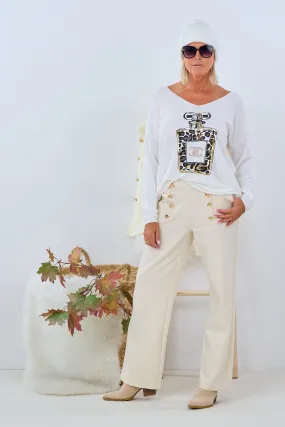 Feinstrickpulli mit Flacon-Druck, ecru