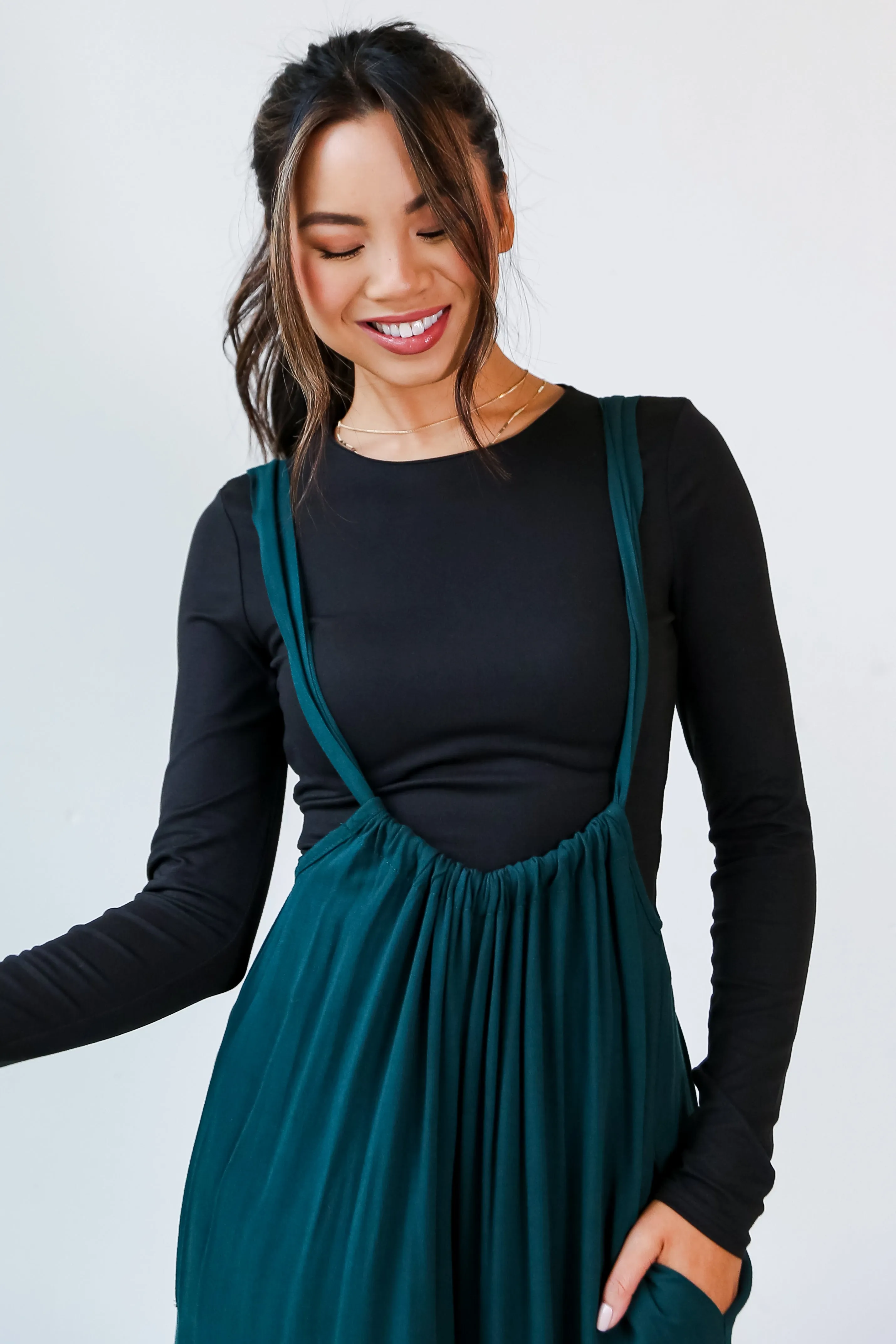 FINAL SALE - Glamorous Influence Hunter Green Suspender Jumpsuit