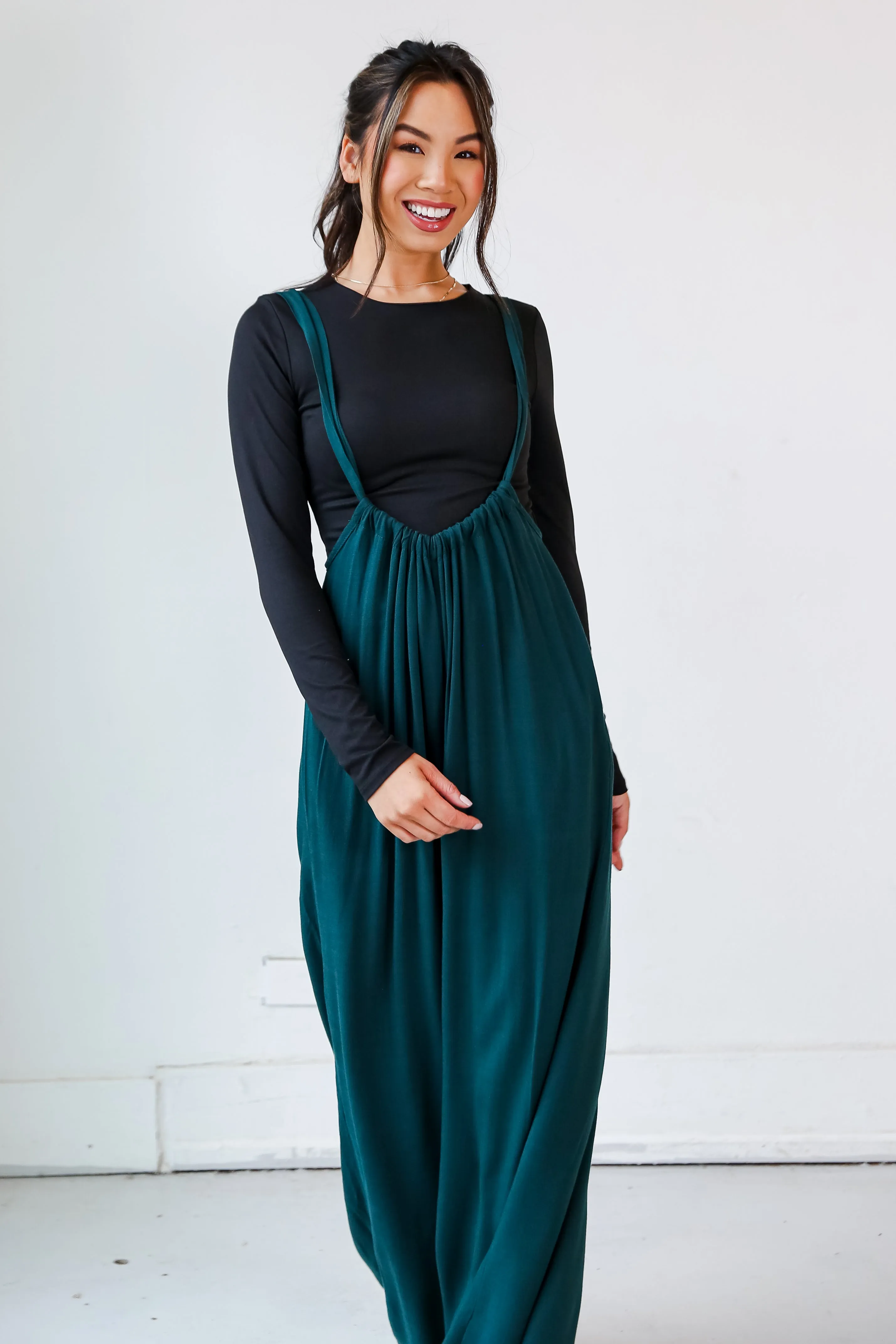 FINAL SALE - Glamorous Influence Hunter Green Suspender Jumpsuit