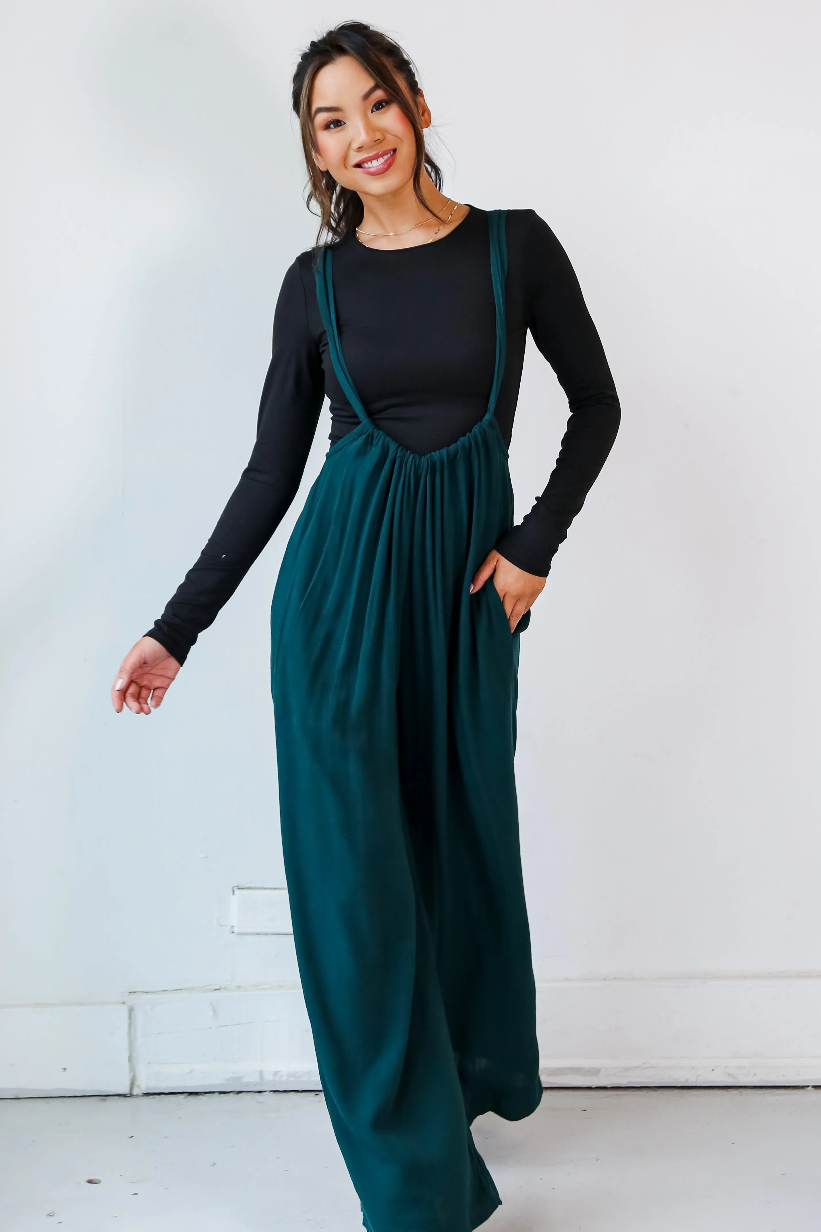 FINAL SALE - Glamorous Influence Hunter Green Suspender Jumpsuit
