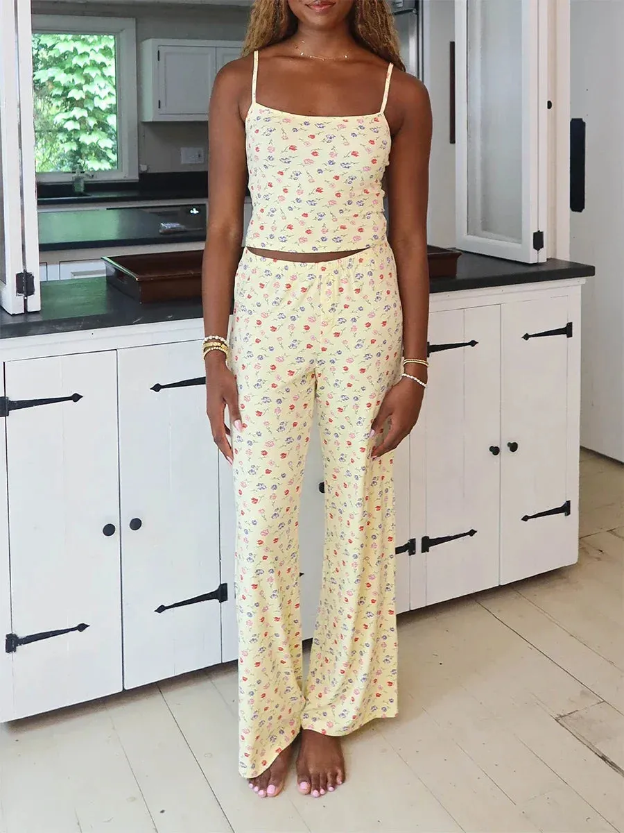 Floral Cami Top and Pants Loungewear Sleepwear Set for Women