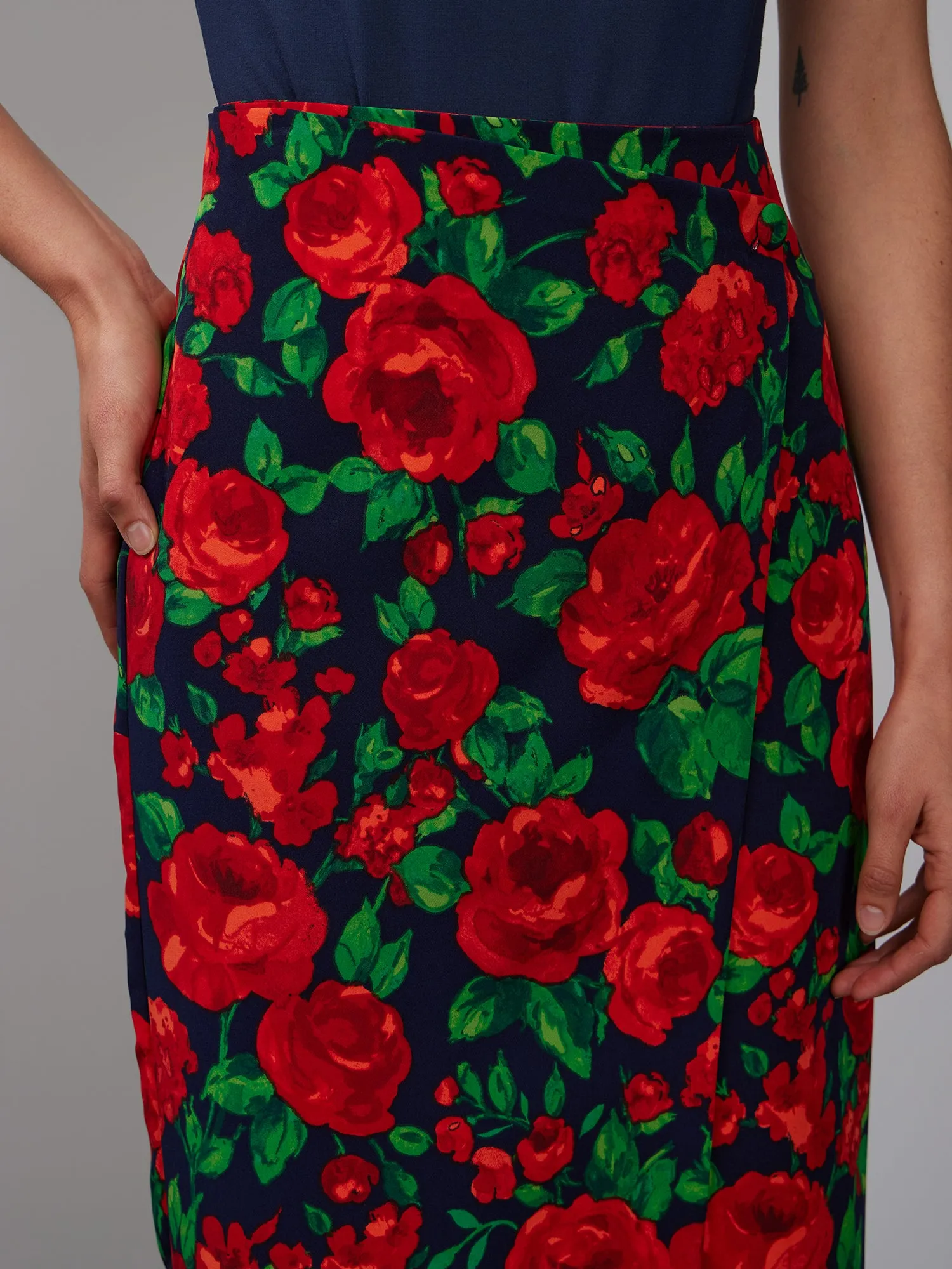 Floral Wrap Midi Skirt