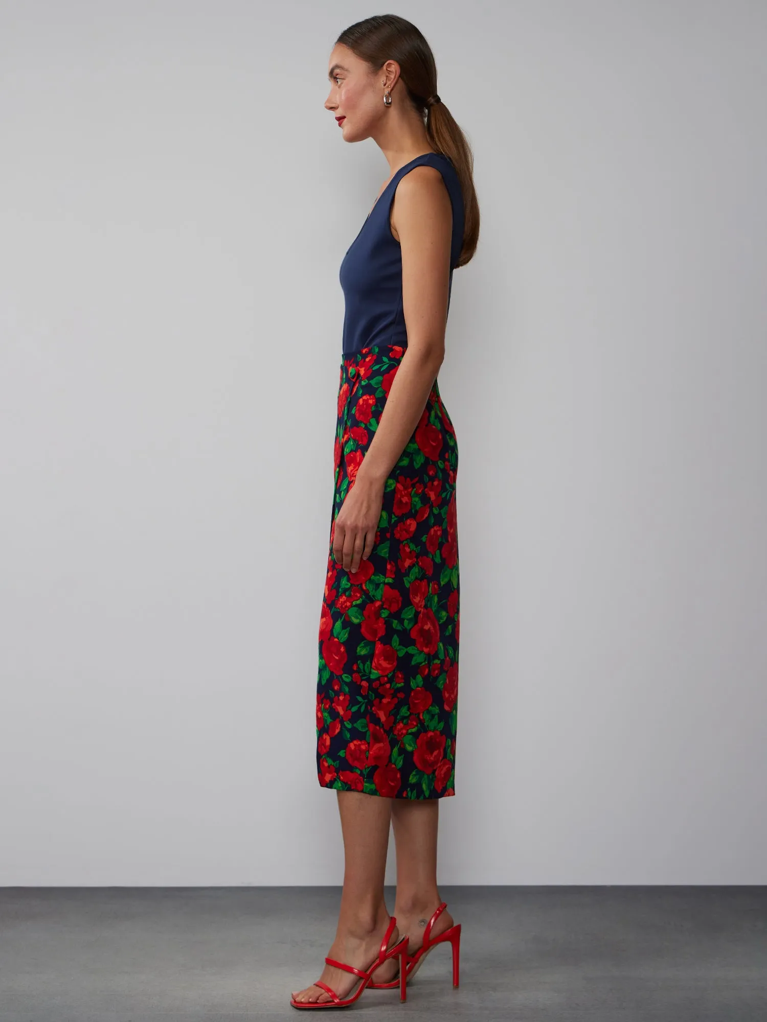 Floral Wrap Midi Skirt