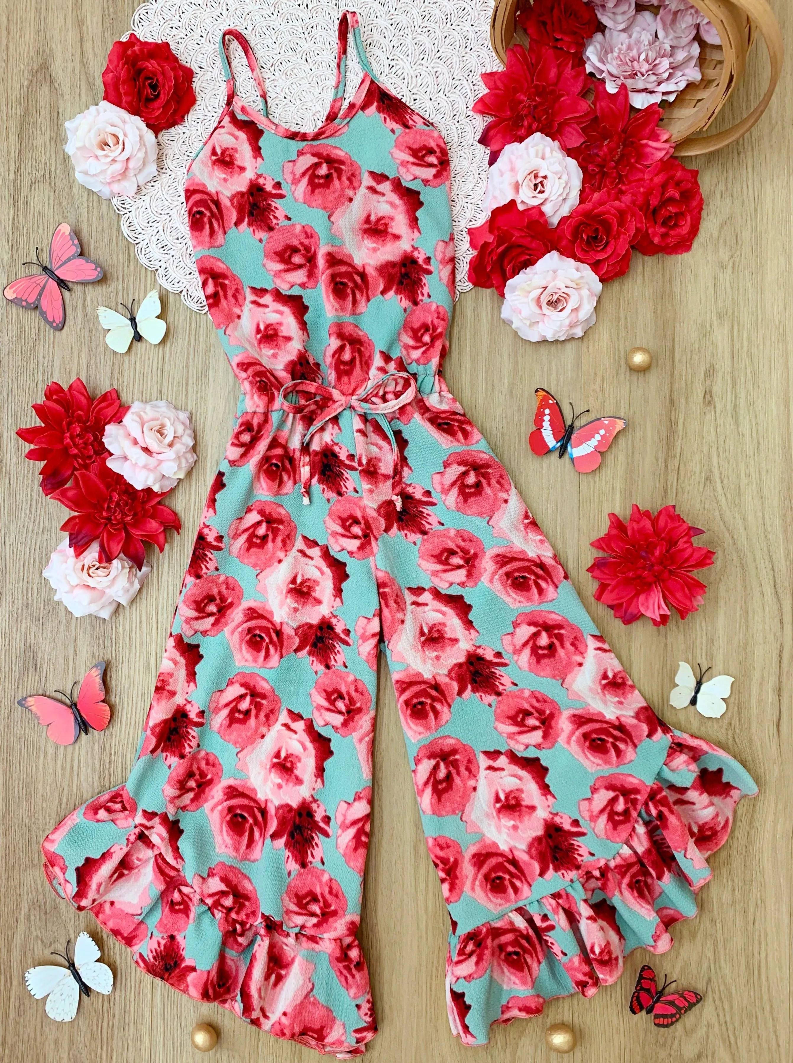 Flowers Are Forever Ruffle Hem Jumpsuit