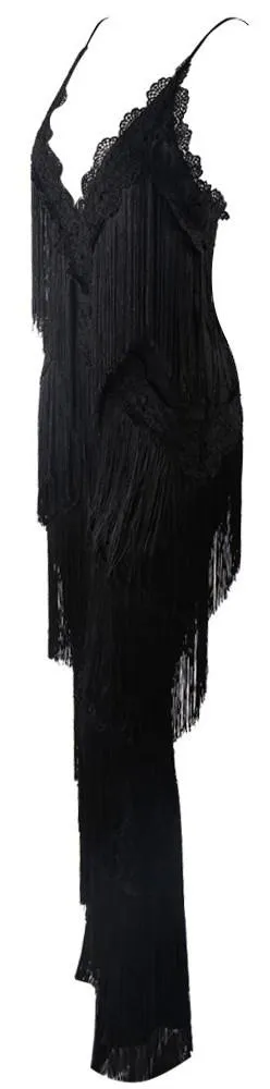 Fringed Halter Jumpsuit in Black