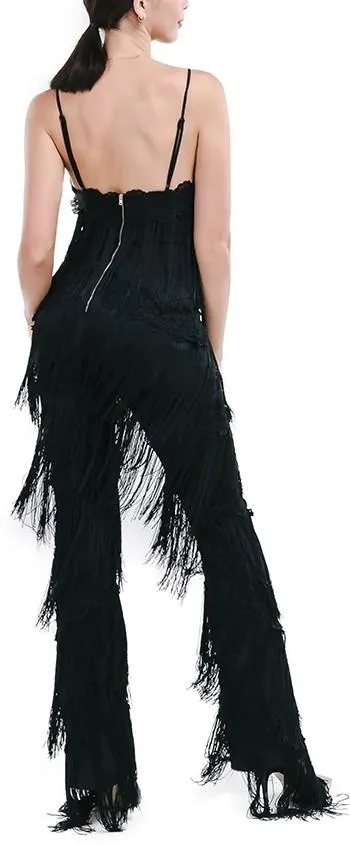Fringed Halter Jumpsuit in Black