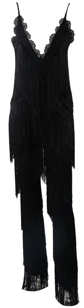 Fringed Halter Jumpsuit in Black