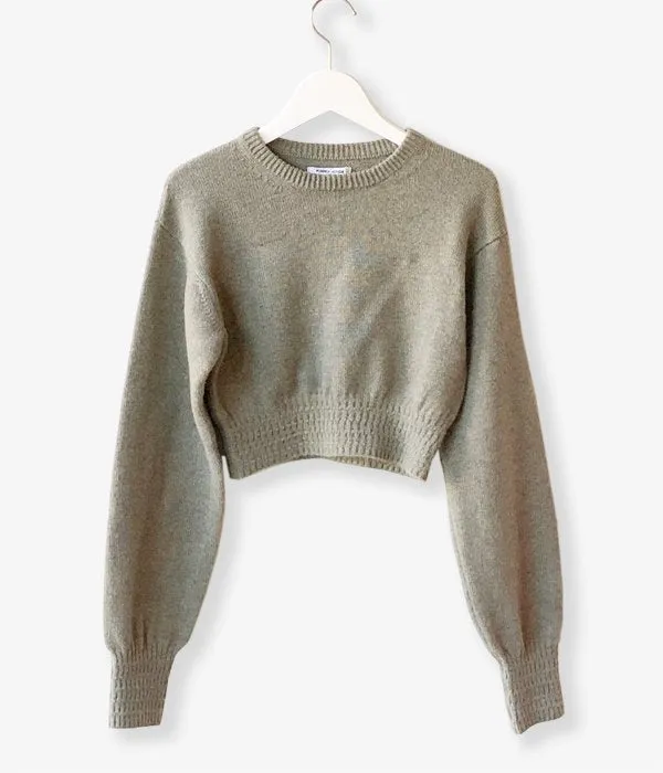 FUMIKA_UCHIDA/7G CASHMERE_CREW-NECK SHORT SWEATER(SAGEGREY)