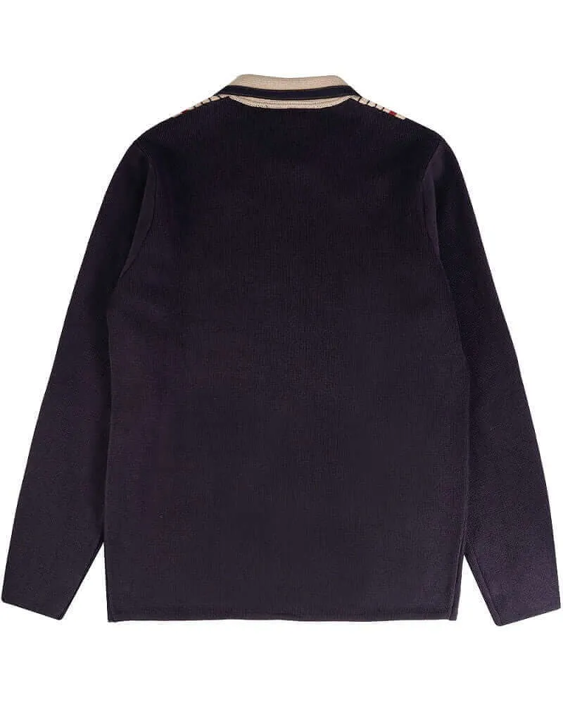 Gabicci Vintage MILO Knitted Zip-Through Polo Navy