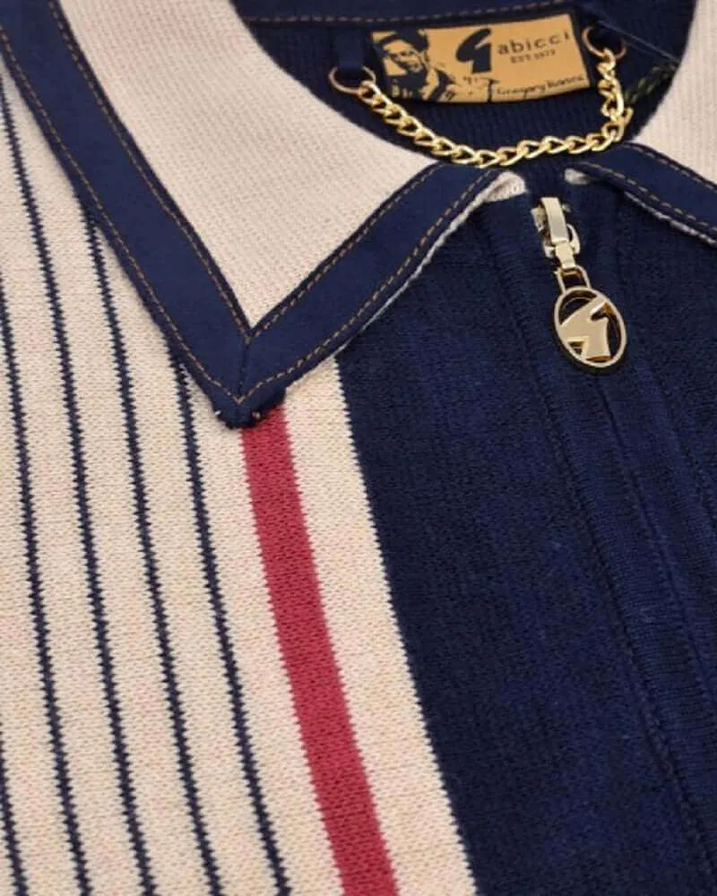 Gabicci Vintage MILO Knitted Zip-Through Polo Navy