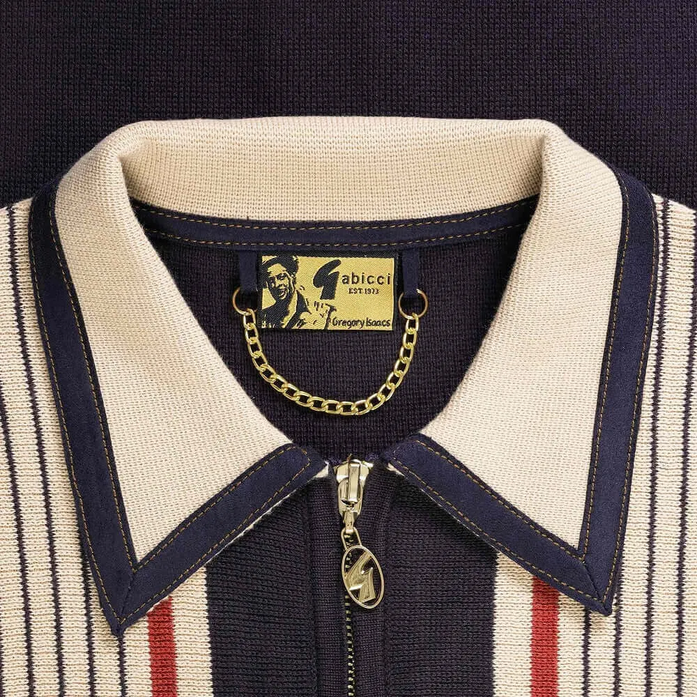 Gabicci Vintage MILO Knitted Zip-Through Polo Navy